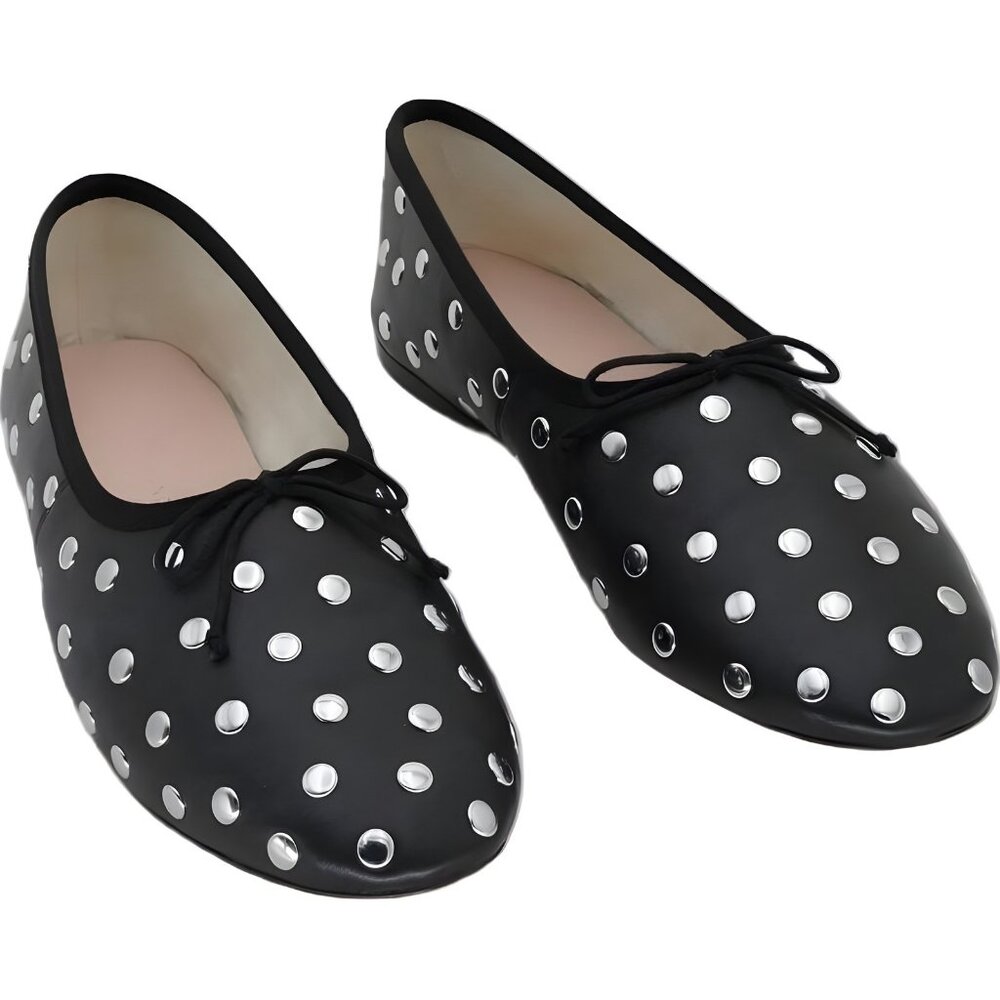 Loeffler Randall Black Faux-Leather Grommet Ballet Flats